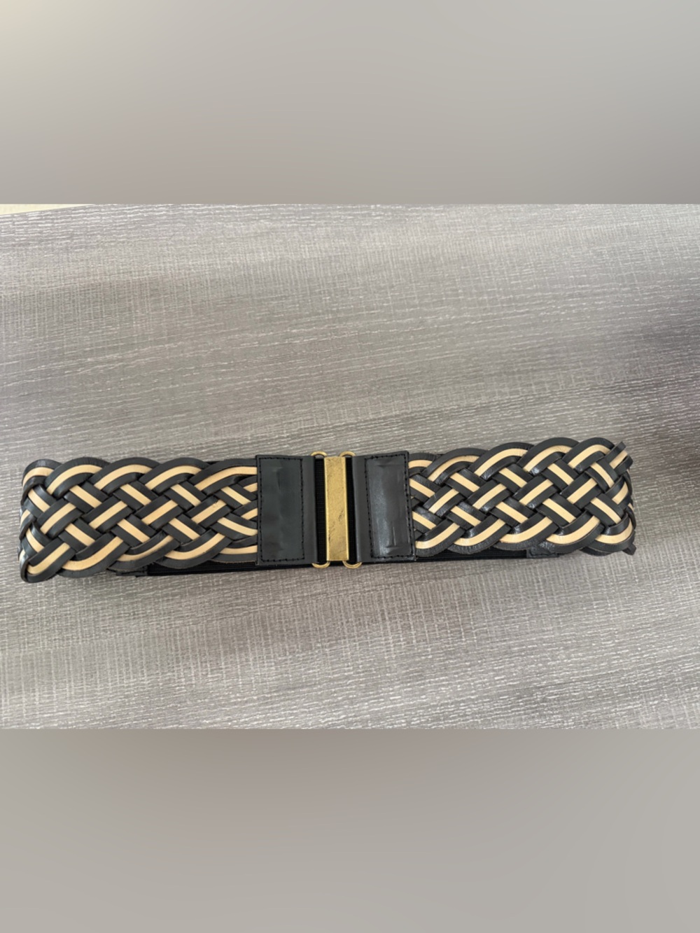 Alicia Knotted 3” Leather Braided / Elastic Cinch Waist Belt Black and Tan